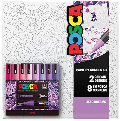 POSCA® Paint-By-Number Canvas Kit with 8 PC-5M Paint Markers (Lilac Dream)