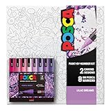 POSCA Canvas Paint by Number Kit, Lilac Dream - 8 Acrylic Markers with 2 Pre-Drawn Canvases - Gift Set for Artists, Adults and Kids