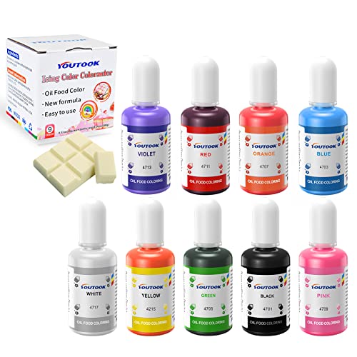 Oil Based Food Coloring for Chocolate,Youtook Chocolate Coloring Oil Based for Candy Melts, 9 Colors for Cake Decorating, Baking, Fondant, Forsting (.5 Fl. Oz Bottles)