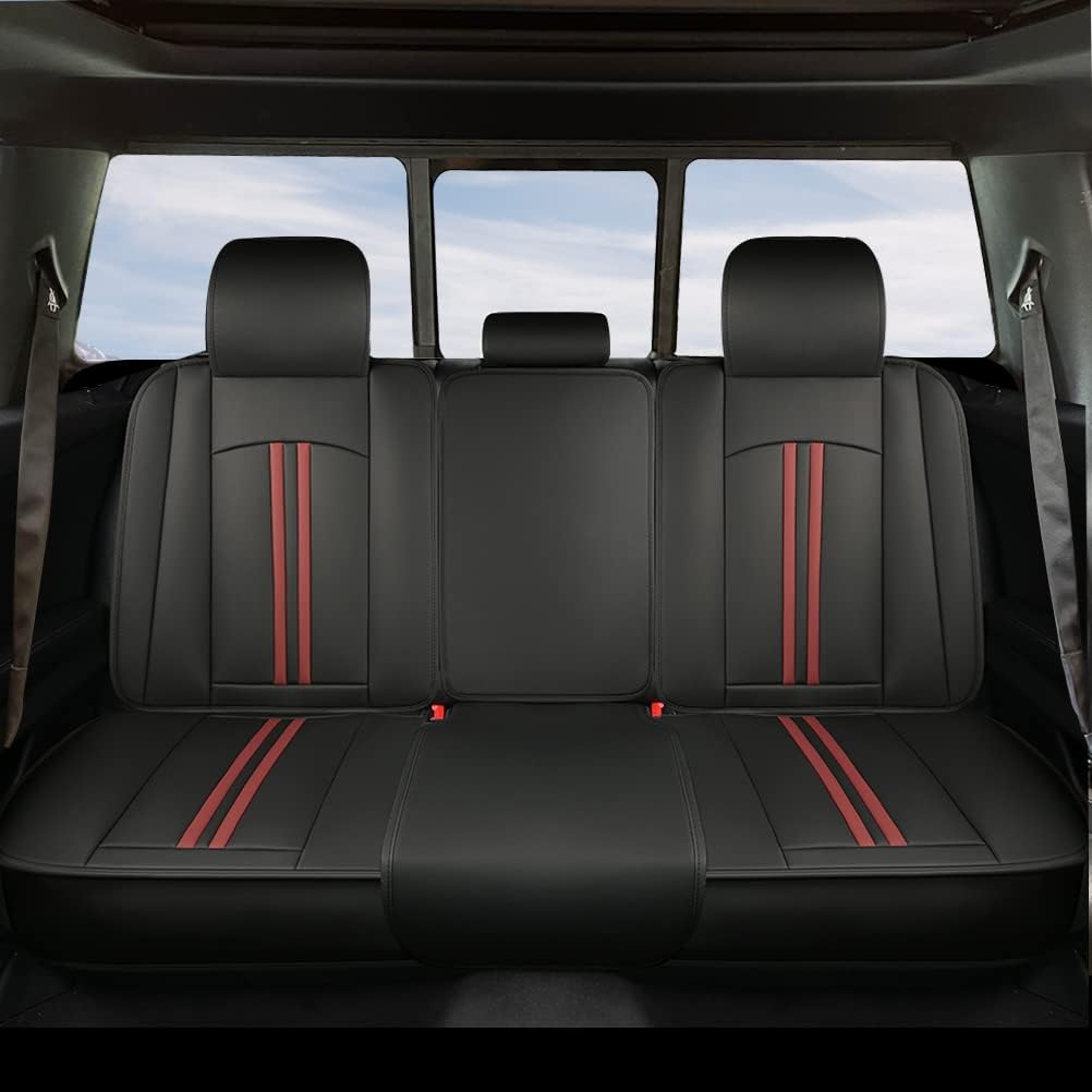 GIANT PANDA Full Set Car Seat Covers Customized Fit 2009-2023 Ford F150 and 2017-2023 F250 F350 F450 Super Crew/Crew Cab, Waterproof Leather Pickup Trucks Seat Protectors (Black+Red)