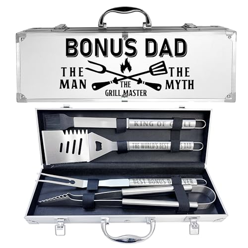 Bonus Dad Gifts, Fathers Day Bonus Dad Gifts for Him Heavy Duty Grillzubehör Kit für Hinterhof BBQ, Dicker Edelstahl Grillutensilien mit rutschfestem Griff Werkzeug für Mann zum Geburtstag