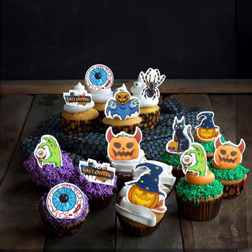 Gyufise 60Pcs Edible Wafer Paper Cupcake Toppers Edible Horror Spider Cupcake Pick Decorations for Halloween Theme Baby Shower Party Decoration - Thumbnail 5