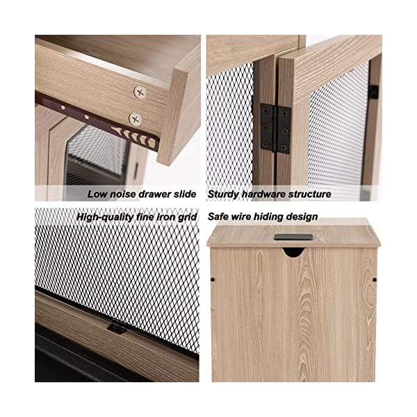Ylovecl-Wooden-Dog-Crate-with-Storage-Drawer-with-Tray-Support-WiredWireless-Charging-Dog-Crate-Furniture-for-Small-Dog-Kennel-Indoor-Dog-Crate-End-Table-with-Drawer-Dog-Crate-Nightstand Dog Crate End Table with Drawer