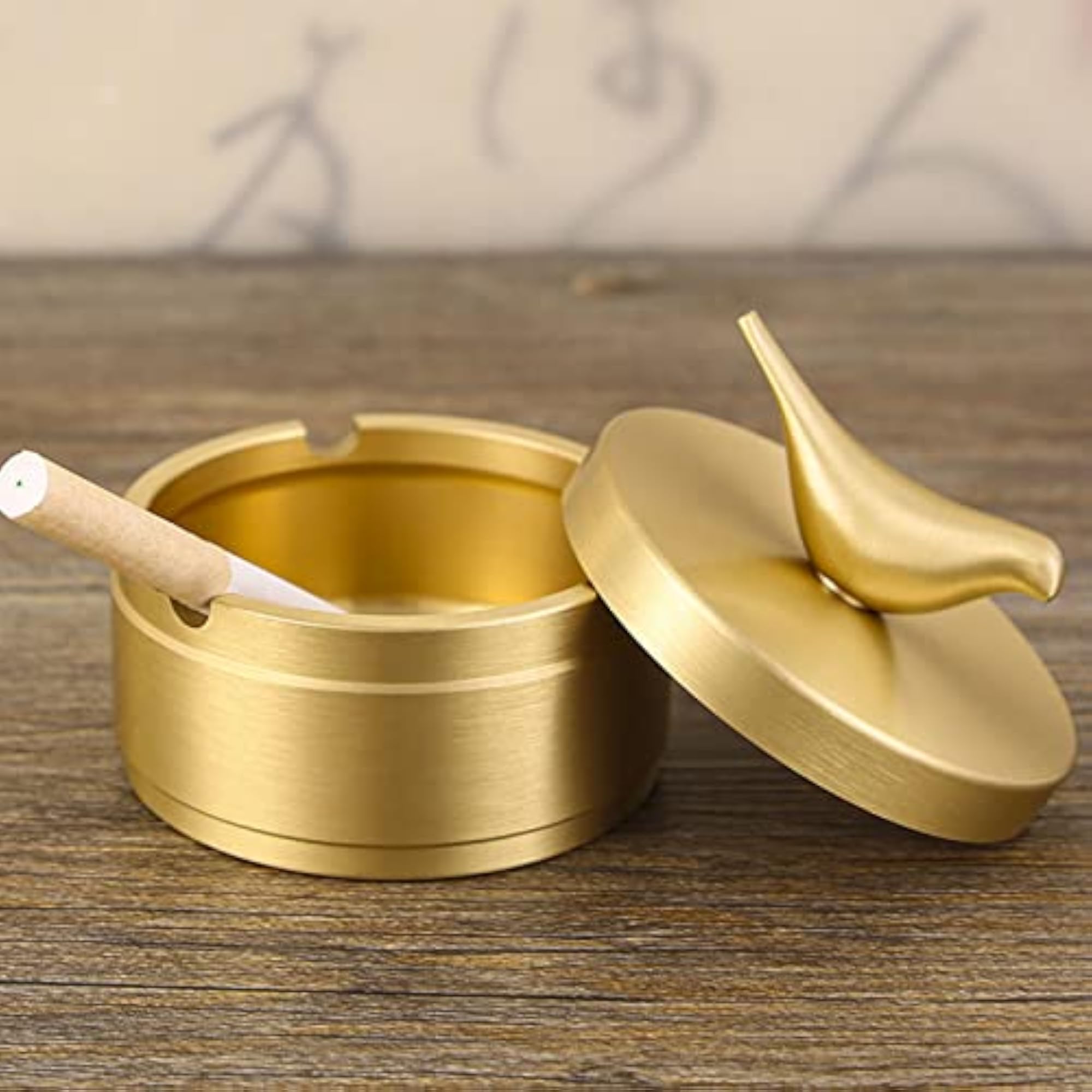 Windproof Gold Ashtray Bird Statue Brass