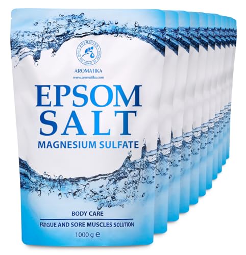 Sal de Epsom Set 10x1kg - Sal de Baño de Epsom - Sulfato de Magnesio Concentrado - Calmante y Alivia la Fatiga - Sales de Baño - Relajantes - Cuidado de Piel
