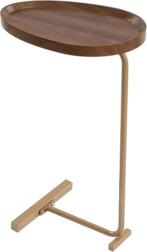 Miniatura 10 de Mesa auxiliar pequeña, mesa auxiliar en forma de C para aperitivos, café, cena, mesa auxiliar para sofá, dormitorio, sala de estar, nogal de 17.7