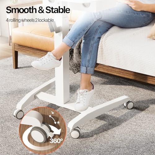 JOY Worker Mobile Standing Desk With Storage Drawer, Pneumatic Height Adjustable Laptop Workstation, White Rolling With Wheels for Home Office Classroom - Thumbnail 7