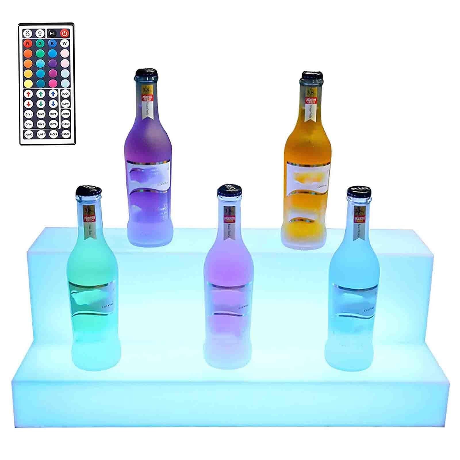 LED-beleuchtete Barregale – 2-stöckiges beleuchtetes Acryl-Likördisplay mit farbwechselbaren Lichtern für Hausbar und Veranstaltungen (80 x 21 x 17 cm)