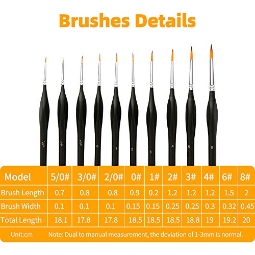 KKcare Conjunto de pincéis de pintura de detalhes 10 pçs pincéis de pintura profissional em miniatur