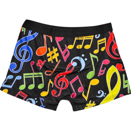 Music Note Boxers/Black with Multicolor Design Polyester Stretch Boxers/Assorted Sizes