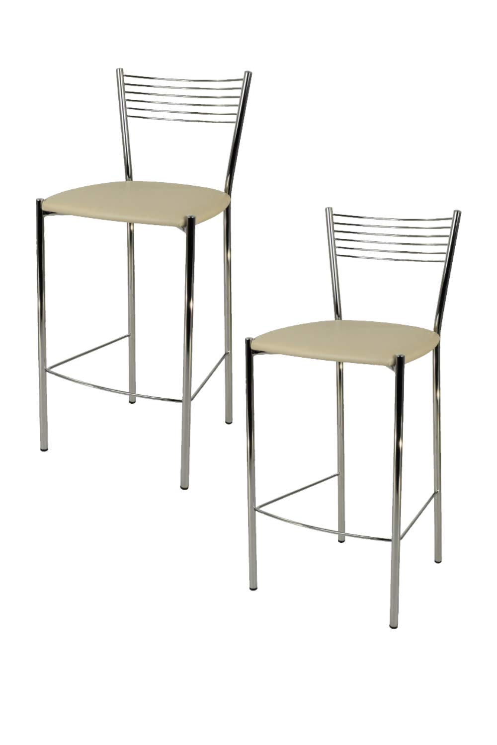 t m c s Tommychairs - Set of 2 stools ELEGANCE suitable for kitchen, bar and Dining room, structure in chromed steel with an upholstered seat covered in artificial Leather colour flax