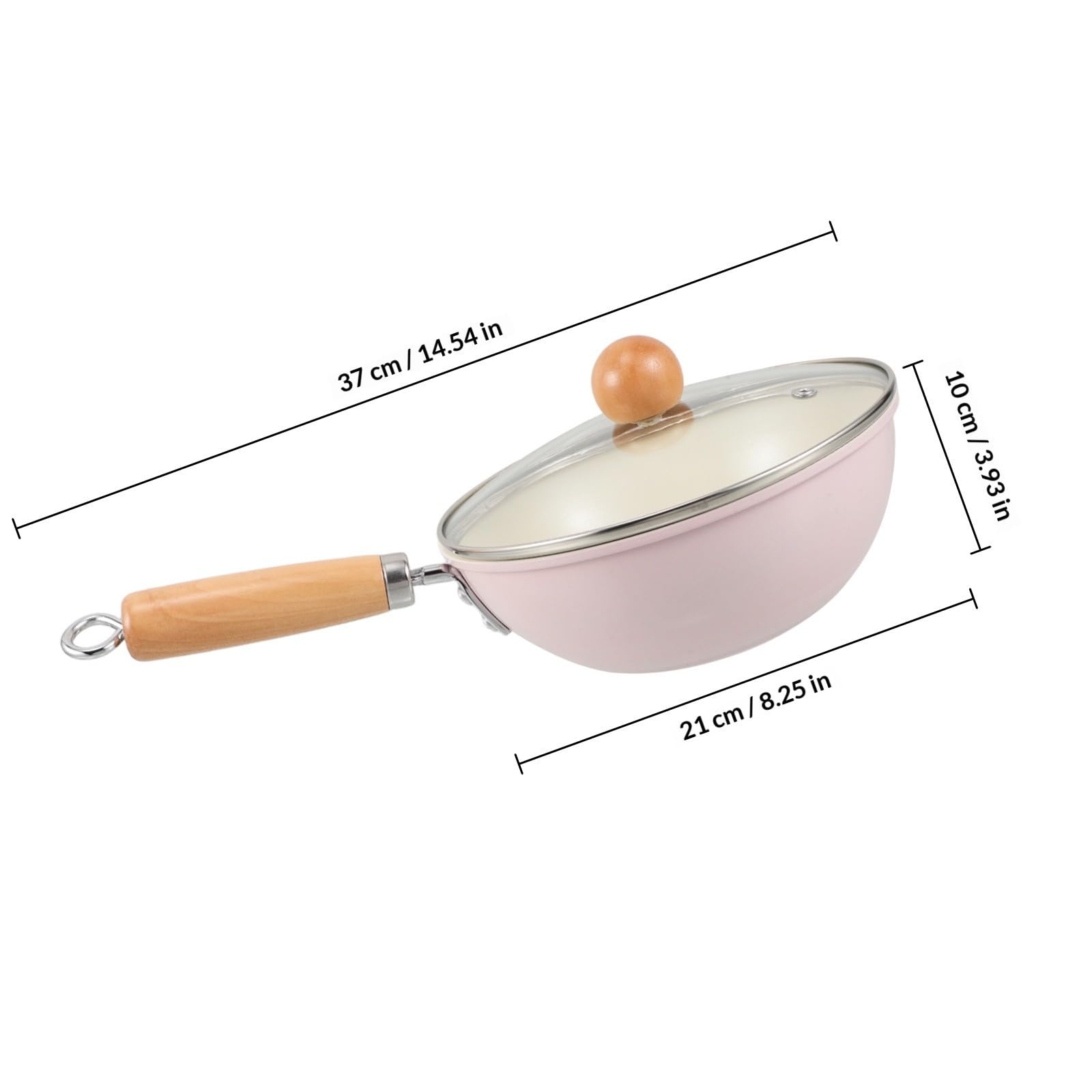 Mobestech Sartén de Hierro Antiadherente con Mango de Madera y Tapa de Vidrio para Cocina de Inducción, Resistente al Desgaste y Superficie Antiadherente