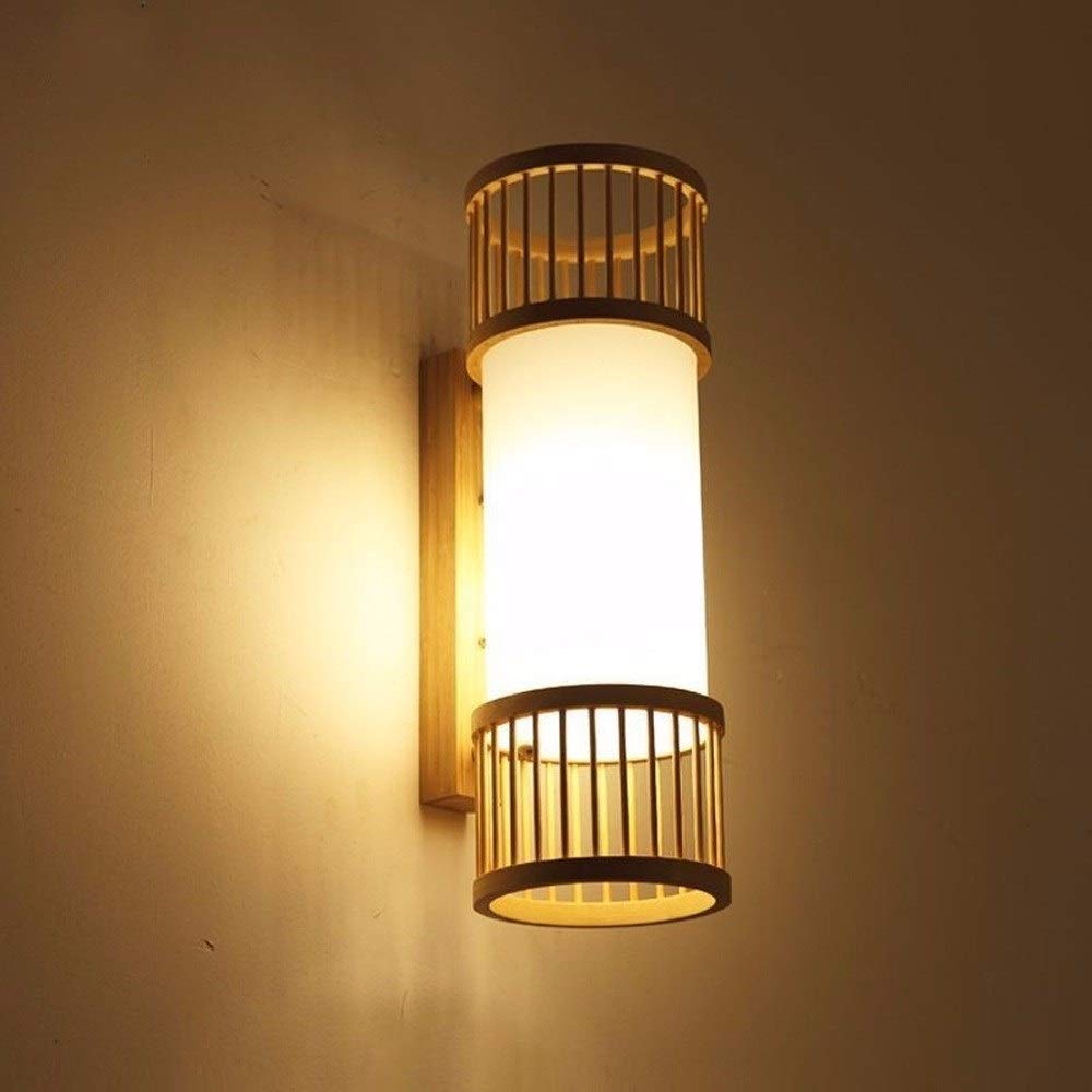 SXSCARKX Apanese Chinese American Minimalist Pastoral Bamboo Wall Lamp Cylindrical Indoor Lighting Acrylic Lantern Restaurant Entrance Passage Rattan Light Farmhouse Decor Sconce E27 Needed