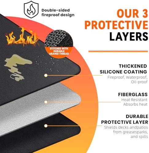 Uewpv 60x40 inch Under Grill Mat for Outdoor BBQ, Extra Large Fireproof Deck Protector Pad, Waterproof Oil-Proof Patio Lawn Mat for Grill, Fireplace & Fire Pit - 1
