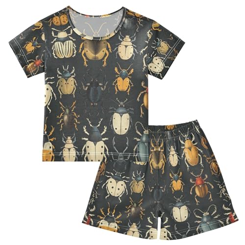 Glaphy Insect Beetles Ladybug Black Summer Pajamas Set 2 Piece Short Cotton Sleepwear