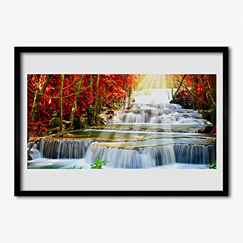 Photo murale salon cascade forêt affiche avec cadre 70x50 cm Tulup