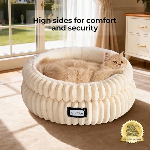 Image of BALANCE Cat Bed Kitten Bed, Washable Round Cat Beds for Indoor Cats,Super Soft Plush Faux Fur Pet Bed for Puppy and Kitten with Anti-Slip Bottom