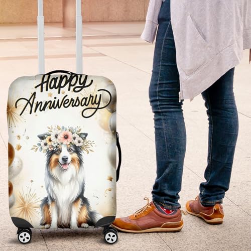 Happy Anniversary Border Collie Celebrates Wedding Love Family Party Travel Luggage Cover Borders Dog Lovers Gifts Idea Suitcase Dust Protective Decor - 0154