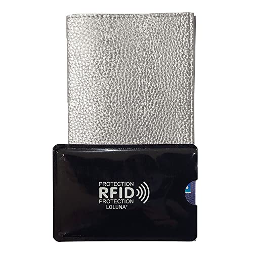 LOLUNA® Porte chéquier Talon en Haut + étui Carte RFID, Compact Format Portefeuille avec Carte bancaire, en Cuir Disponible dans Plusieur Couleur - Doré argenté