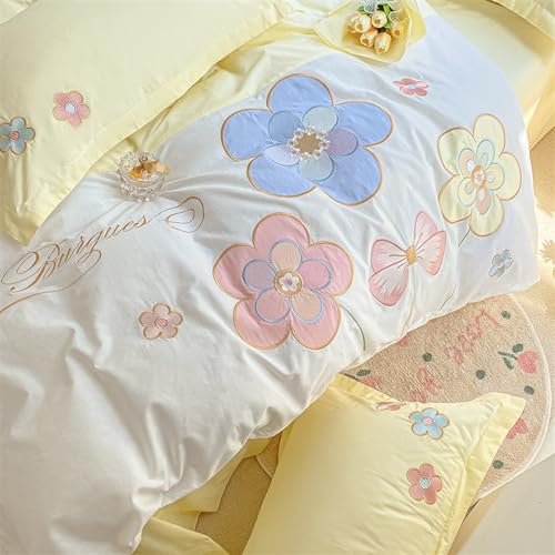 Housse de couette brodée florale ensemble de literie coton vert