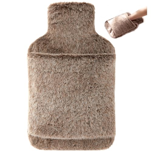 samply Wärmflasche mit weichem Bezug -2L- Bettflascheideal für Eine kalte Nacht, Braun