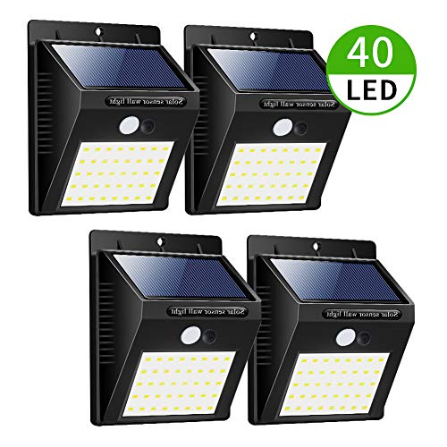 Preisvergleich Produktbild Solarleuchte für Außen 40 LED Solarlampe Superhelle Solarleuchte Garten mit Bewegungsmelder 3 Modi [1800mAh] Wasserdichte Solarleuchten für Garten,Patio, Gehweg, Auffahrt, Treppen [4 Stück] (weiß)