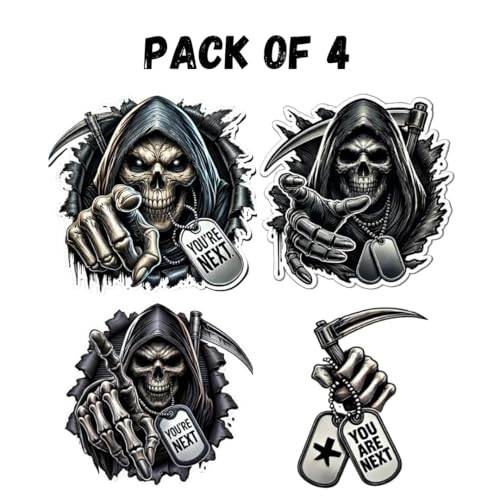 Image of Grim Reaper Stickers Set - Dark and Edgy Decals, Pack of 4, Size 3 in