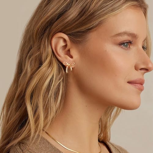 Gold Silver Bow Stud Earring for Women Simple Bow Jewelry Everyday Earrings 10mm-25mm3