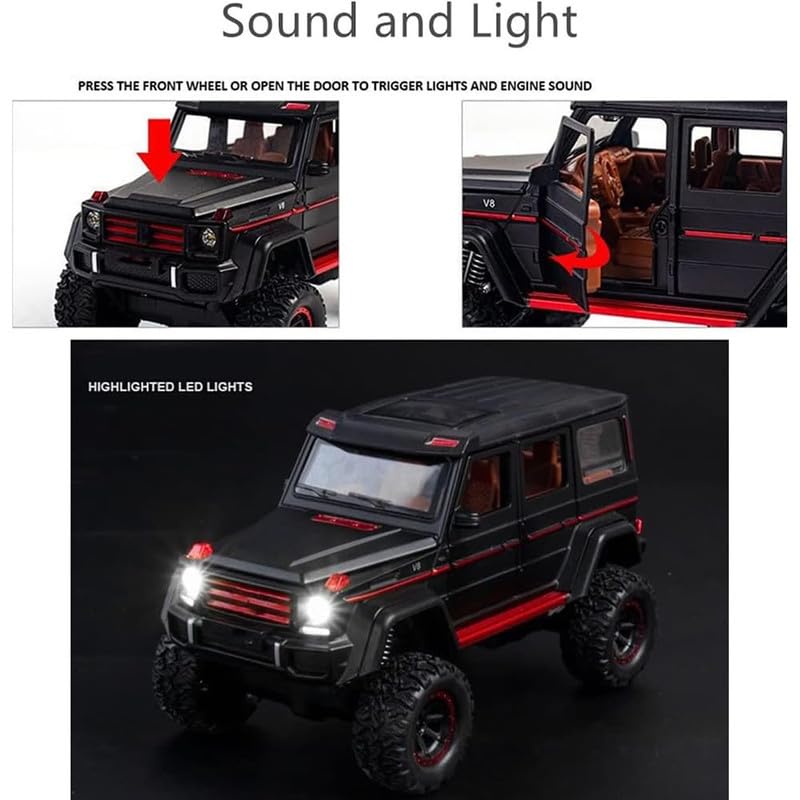 Image of New 1:32 AMG 4X4 Diecast Alloy Metal Pull Back Car with Openable Doors Music Sound and Light Vehicle Toy Car for Kids Boys (Black)
