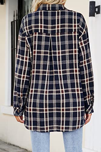 Image of CHYRII Womens Button Down Flannel Shirts Long Sleeve Plaid Shackets Business Casual Blouse Top