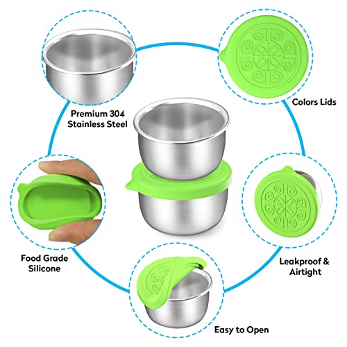 Salad Dressing Container To Go, 6Pack 1.7Oz Stainless Steel Condiment Containers Cups With Silicone Lids For Bento Box Lunch Picnic Travel, Leakproof, Easy Open, Reusable Small Dipping Sauce Cups #TOP6
