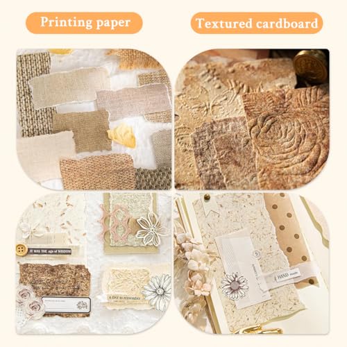 Image of ZIBUYU 168Pcs Handmade-Style Craft Paper (6 Designs), Vintage Textured Scrapbooking Papers Set, Embossed Floral Decorative Craft Paper sheets for Junk Journals, Scrapbooking, Collage & DIY