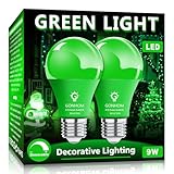 Gonhom A19 LED Green Light Bulb, 9W Equivalent to 100W, Dimmable, E26 Base, 20000Hrs, for Party Decoration, Holiday Lighting, Halloween Light Bulbs, 2 Pack
