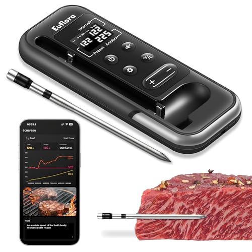 Wireless Meat Thermometer with Digital Meat Probe, Measures Internal & Ambient Temp, 800FT Bluetooth Meat Thermometer with Host Control for Barbecue, Outdoor Grilling, Oven & Smoker