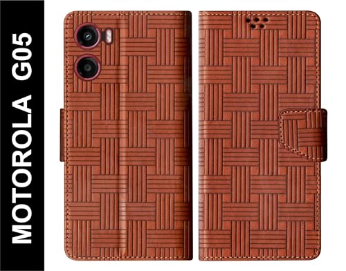 Image of SBMS Flip Cover for Motorola Moto G05 Back Cover Case with Magnatic Closure | Inbuilt Stand | Card & Money Pocket (Mat Tan)