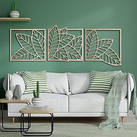 Leaves botanical wood wall art decor, 3 piece large floral wall decoration Cover