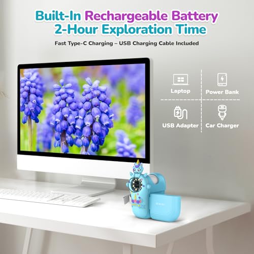 BEBANG 1000X Handheld Microscope for Kids - 4K 2.0" Screen Rechargeable Digital Scope Mini Pocket Portable Magnifying Glass Edu Learning Science Toy Gift with Slides Kit 4-12 Children Students (Cyan) - Image 5