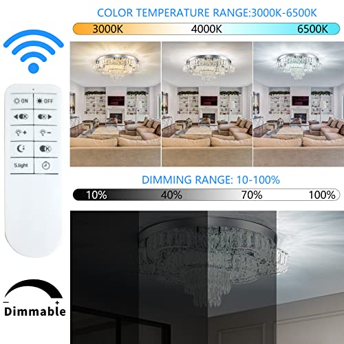 Hongnuofc 16" +21" Crystal Chandeliers With Remote Control Led Modern Flush Mount Ceiling Light Fixture Round Ring Luxury Chandelier For Living Room Bedroom Dining Room Entryway #TOP3