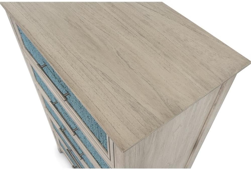 Pemberly Row Contemporary 5-Drawer Woven Chest, Solid Mindi Wood, Blue & Aged Ivory Finish, Vertical Storage with Hand-Woven Rope Panels, Coastal Style Bedroom Furniture, 76" H X 44" W X 18" D