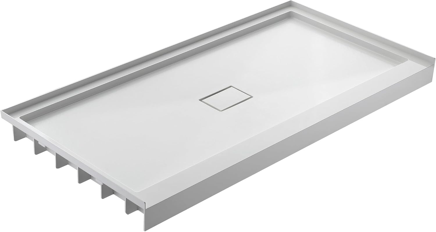 60"L X 36"W X 4"H Square Shower Base in White Center Drain Low Threshold Non-Slip SMC Material Shower Pan