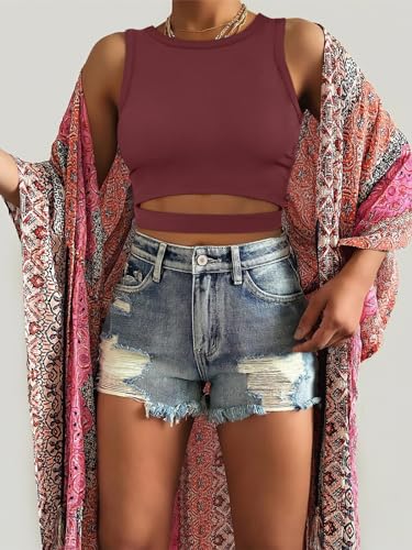 Image of ANRABESS Women Tank Tops High Neck Sleeveless Sexy Cutout Racer Back Going Out Crop Tops Shirts Summer Y2K Outfits