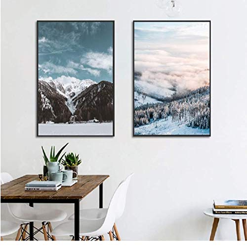Montagne Hiver Neige Peinture toile deco pour s'évader chez soi
