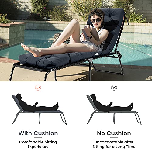 Lounge Chair Cushion, Lawn Chairs Reclining，Outdoor Padded Cushion With String Ties, Patio Recliner Chaise Lounge Pads Replacement For Garden Poolside, 73X22X4 Inch Thick Indoor Floor(Grey) #TOP6