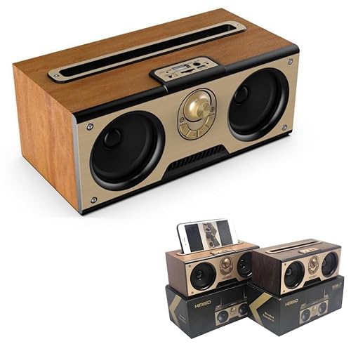 Altoparlante stereo wireless portatile Bluetooth 5.0 in legno vintage con radio FM, AUX, USB, scheda TF, surround 3D e bassi extra, PMPO da 45 W, audio domestico retrò per uso interno ed esterno
