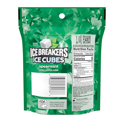 ICE BREAKERS Ice Cubes Spearmint Sugar Free Chewing Gum Pouch, 8.11 oz (100 Pieces)