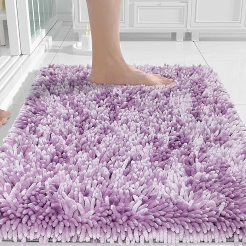 Image of Yimobra Chenille Bathroom Rugs Non Slip, Extra Thick Soft Absorbent Bath Rug, Machine Washable Quick Dry Bath Mat for Bathroom Floor, Tub and Shower, Home Decor Accessories, 24x17, Lilac