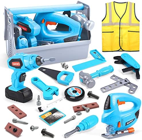 Home 83 HOLYFUN Kids Tool Set, Toy Tools Playset with Electronic Drill & Curve Saw, Pretend Play Construction Kit with Tool Box, Learning Toy Tool Accessories Toddler Gift for Boys Girls 3 4 5 6 7 Year Old