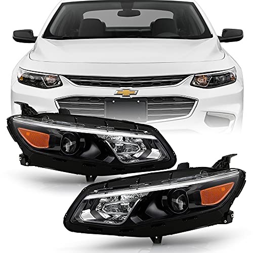 ACANII - For [Halogen Model] 2016 2017 2018 Chevy Malibu Projector Headlights Headlamps Pair Set Replacement Left+Right