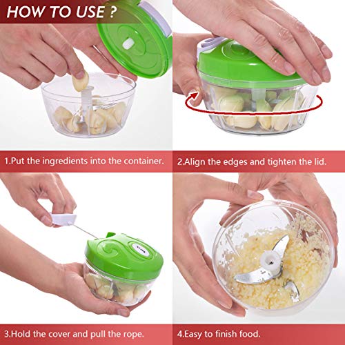 Manual Food Chopper, Easy Hand Pull Pro Onion Chopper, Durable Handheld String Food Processor for Veggie, Garlic, Meat, Salsa Maker (Green) - Thumbnail 3