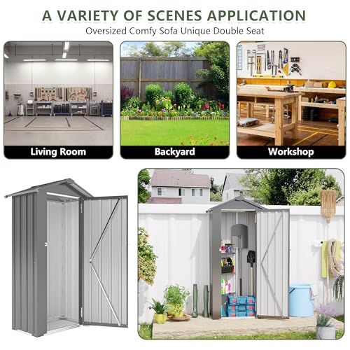 KEIKI Outdoor Storage Shed, 69.7''x16.9''x29.5'' Metal Tool Shed with Sloping Roof & Lockable Door, Small Shed, Top Tall Vertical Tool Cabinet for Backyard Garden Patio Lawn, Black by KEIKI - Image 7